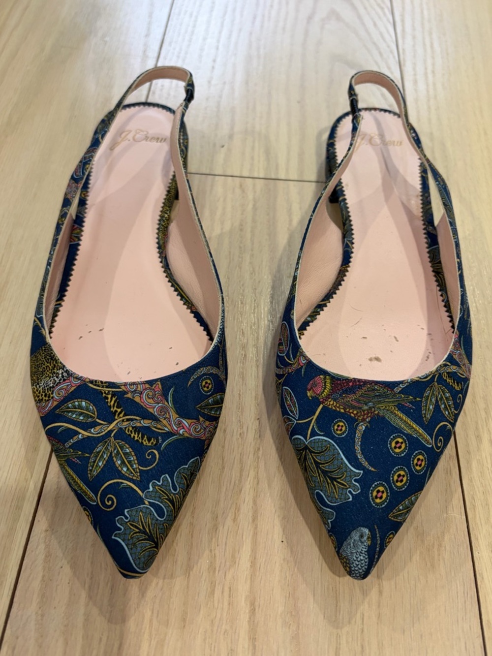 J. Crew Navy Blue and Green Printed Slingback Pointed Toe Flats